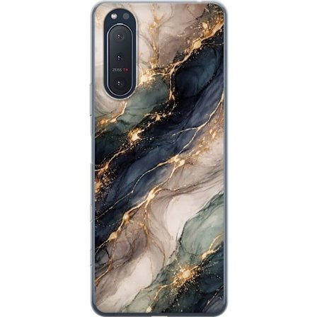 Yhteensopiva Puhelinkuori Sony Sony Xperia 5 II Ylellinen abstrakti marmoritaide mustalla, valkoisella ja kullalla elegantteine linjoineen, eksklusiiv