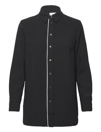 Crepe Tipping Blouse Langermet Skjorte Svart Calvin Klein