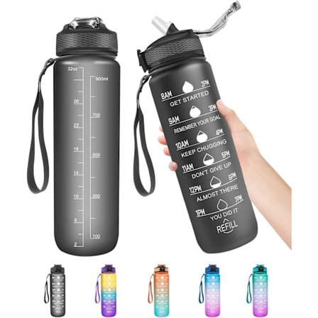 1 st 1 Liters Vattenflaska med Sugrör, Tidsmarkeringar Motiverande