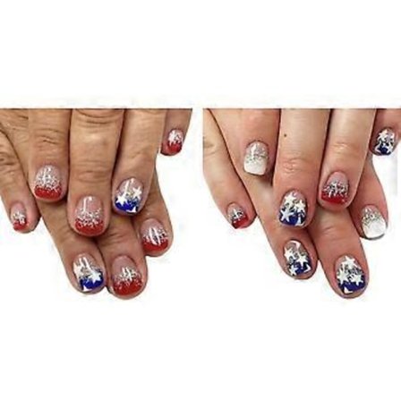 Fyrkantiga Press-on-naglar 4 juli Lösögonfransar Självständighetsdagen Lim på naglar Patriotiska falska naglar Full täckning Lösögonfransar