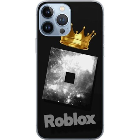 Kompatibelt Mobildeksel til Apple Apple iPhone 13 Pro Max Minimalistisk svart og sølvfarget Roblox-symbol med gylden krone og luksuriøs gamer-esteti