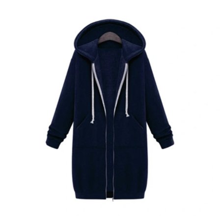 /NN/ Dam Hoodie Sweatshirt Jacka med Dragkedja, Lång, Plus Size Marinblå{f2} Navy Blue L