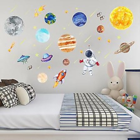 Planet Astronaut Väggdekaler Rymden Barnrum Dekal Dekoration Stjärnor Meteor Noctilucent Klistermärke (Astronaut Planeter 23*30cm 1 Set)