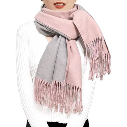 (ROSA+GRÅ) Dame Cashmere Tørklæde Vinter Reversibel Pashmina Lang