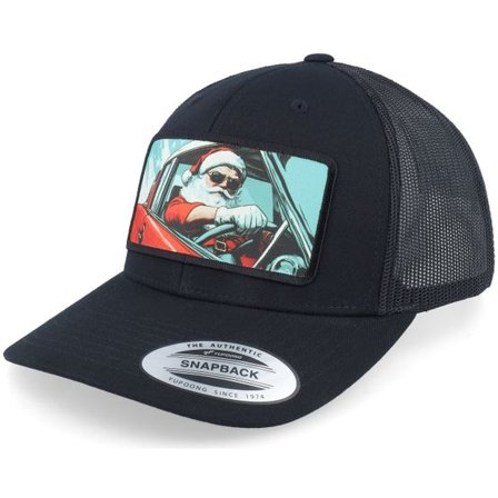 Ho-Ho-Hats - Svart trucker Keps - Santa Claus Going For A Ride Black Trucker @ Hatstore