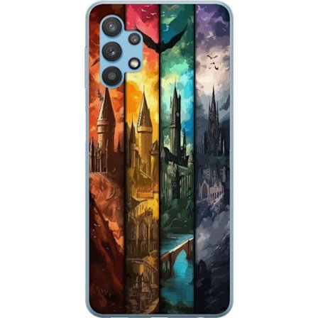 Kompatibel Mobilcover til Samsung Samsung Galaxy A32 5G Fire magiske slotte i forskellige elementfarver, episk fantasykunst med ild vand luft og mørk