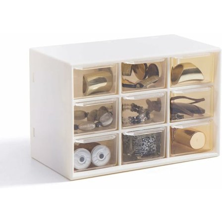 9 rum opbevaringsboks med skuffer, arrangør med 9 gennemsigtige skuffer støvtæt opbevaringsboks til smykker, perler, makeup osv.