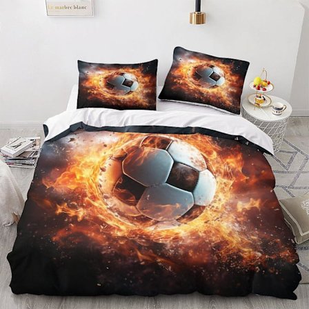 Fotboll Täcke Set 3D Tryckt Fotbollsset Med Örngott Sport Täcke Sängkläder Dubbel