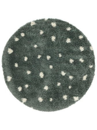 Tapis Enfant Shaggy Points Polly Vert/Blanc Écru Rond Petit Oeko-Tex