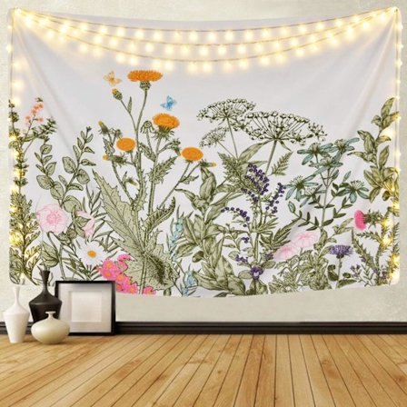 Fargerik blomsterplanter veggteppe vintage urter veggteppe ville blomster veggteppe veggdekor