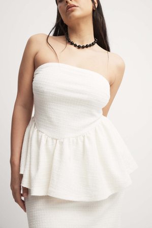 NA-KD Tweed Tube Top - Sommersæt - Råhvid - S