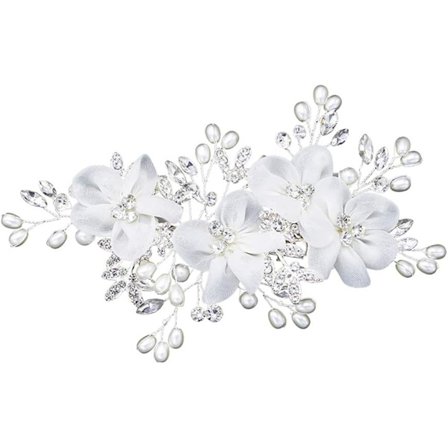 Brude Blomst Side Barrettes Perle Brude Hodeplagg Utsøkte Bryllup Hårtilbehør