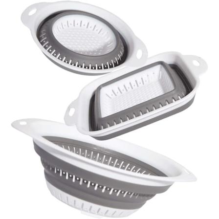 Sett med 3 sammenleggbare kjøkkensikt/sil - perfekt for å sile pasta, grønnsaker og frukt Gray