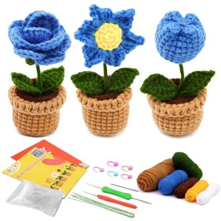 Virkningssatser Blomma Virkningssatser BLÅ BLOMMA-3 STK BLÅ Blue Flower-3Pcs