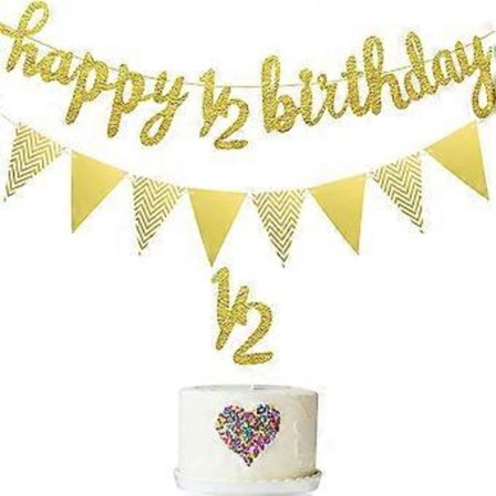 Glittrig Grattis 1/2-årsdag halvårs 6-månaders födelsedagsbanner triangel flagga rad dragflagga set