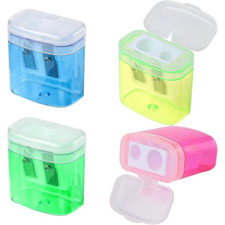 4 st Penna-vässare, Manuell Penna-vässare med Lock Dubbelhål Penna-vässare Manuell för Barn Studenter Skola Hem Kontorsmaterial, Flerfärgad