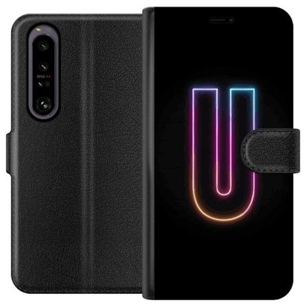 Kompatibelt Plånboksfodral till Sony Sony Xperia 1 IV Minimalistisk neonbokstav U i färgstark ljuseffekt mot svart bakgrund