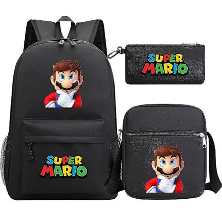 Super Mario -reppu teineille - Tyttöjen ja poikien kawaii-tyyliset vedenpitävät kangaskoulureput, 3 osan setti kannettavalle tietokoneelle - Mochilas-