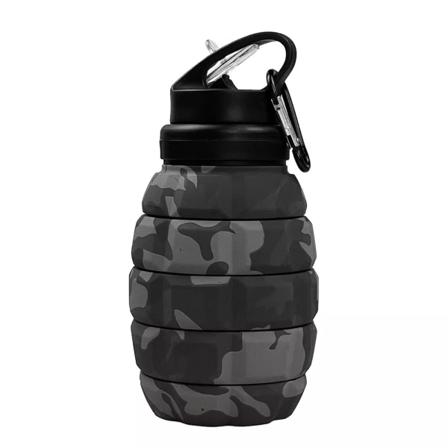 Hopfällbar resevattenflaska18oz Återanvändbar BPA-fri silikonvikbar grå dark gray camouflage