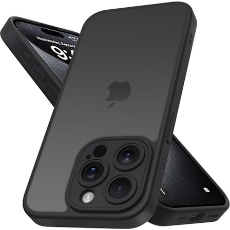 iPhone 15 Pro Max Skal med Fullständigt Kameraskydd och Anti-Fingeravtryck Matt Baksida 6,7 tum - Svart