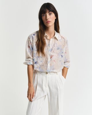 GANT - Relaxed fit silkeskjorte med blomsterprint til dame putty