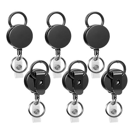 6-pak Kraftig Rulleline Udtrækkelig Badgeholder, Badge Rulle ID Badgeholder Udtrækkelig med Bælteclips