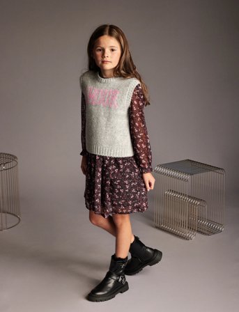 Creamie Dress Flower Dobby - Black - 128