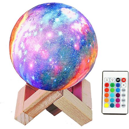 3D Galaxy Natlampe 16 Farver Fjernbetjening & Touch Control LED Måne Rumlampe
