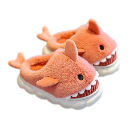 Haj hjemmesko til børn, plys, varme, slip-on, bløde sko til vinter, Rød