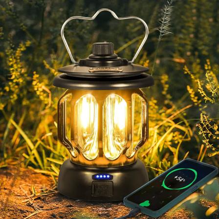 TG Sort LED USB Genopladelig Campinglampe Vintage Dæmpbar Varmt Hvid