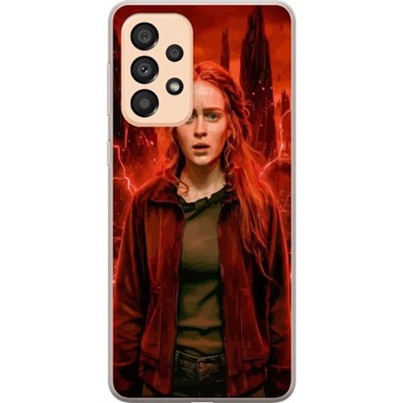 Kompatibelt Mobilskal till Samsung Samsung Galaxy A33 5G Porträtt av en ung kvinna med rött hår i en apokalyptisk landskap, röda blixtar och mörk