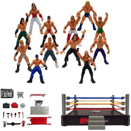 WWE Mini Wrestling Figur Leke Sett, Wrestler Warriors Leker Med Firkantet Ring & Tilbehør, Morsom Miniatyr Slåssing Actionfigurer Gave høy kv (FMY)