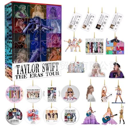 Julekalender med Taylor Swift The Eras Tour-vedhæng og nøgleringe, 24-dages nedtællingskalender, adventskalender Style G