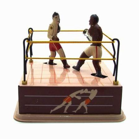 Klassisk Vintage Plåtleksak Boxningsring Brottningsboxare Med