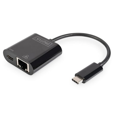 Digitus, USB-C-port til en Gigabit-netværksforbindelse, USB-Type-C Gigabit Ethernet-adapter + PD med strømforsyningsfunktion, DN-3027