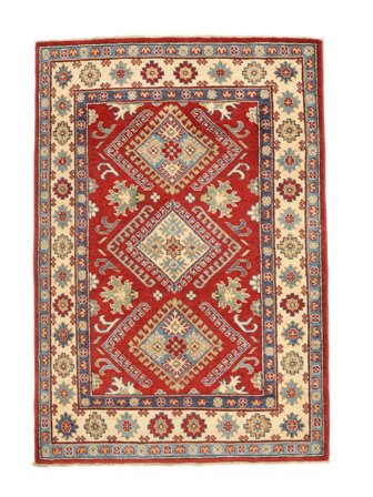Noué À La Main Kazak Fine Tapis 99X143 De Laine Marron/Rouge Foncé Petit