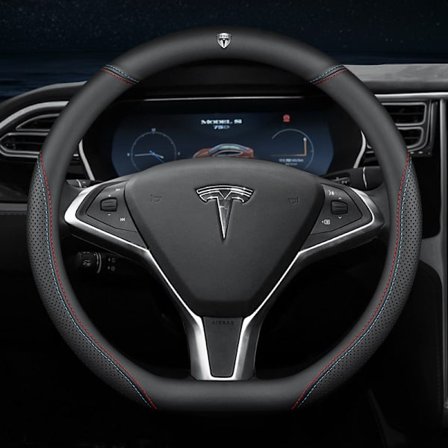 Passer til Tesla Model 3/Y/Model X/S ratbetræk - Tesla special D-form (tofarvet linje) med logo - 36cm/1 stk