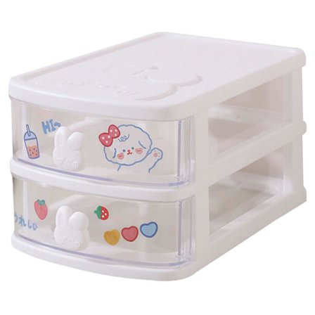 Söt förvaringslåda för flickor, flerskikts skrivbordsförvaringslåda, litet kaninhandtag - Vit
