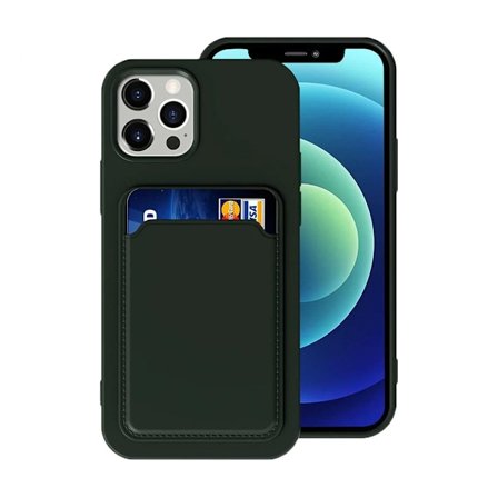 iPhone 12/12 Pro Silikonskal med Korthållare - Militärgrön