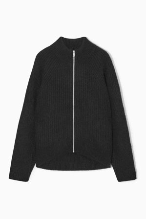 COS Women's Alpaca-Blend Zip-Up Cardigan in Black