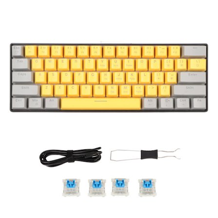 61 Tangenter Mekaniskt Gaming Tangentbord LED Bakgrundsbelyst Kompakt 60% Portabel Blå Switch för PC Laptop Windows Gråaktigt Gul