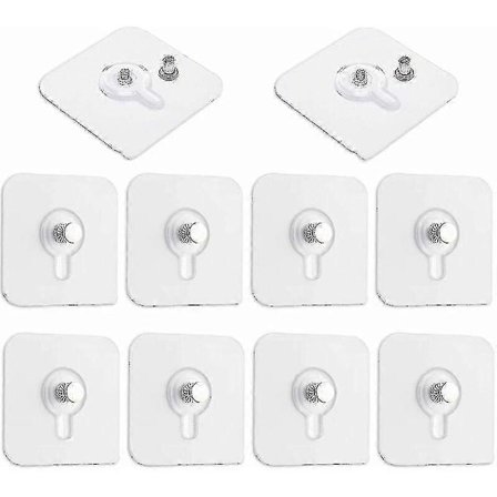 Sett med 10 Bildekroker Uten Å Bore, Gjennomsiktige Selvklebende Kroker for Bilderammer, Veggspeil og Plakater