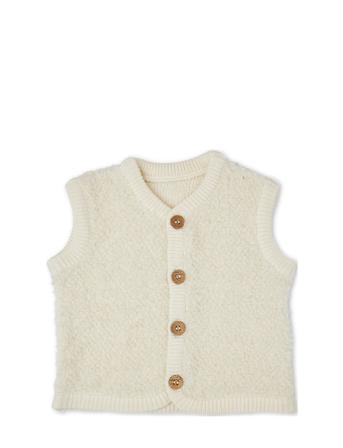 Vest Bouclé Merino Wool W. Buttons Tops Vests Cream Smallstuff
