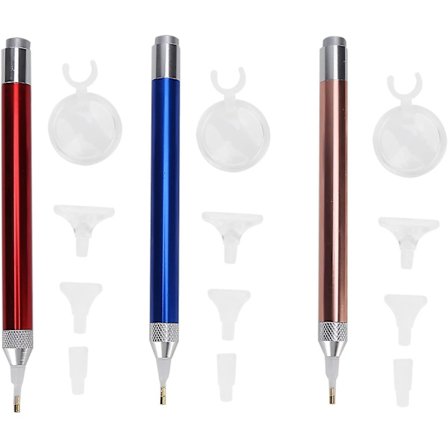 3 Sett Diamantmaling LED Borepenner Med Lys og Forstørrelsesglass, DIY Diamantmaleri Lyspenn For 5D DIY Diamantkunst Korssting Broderi