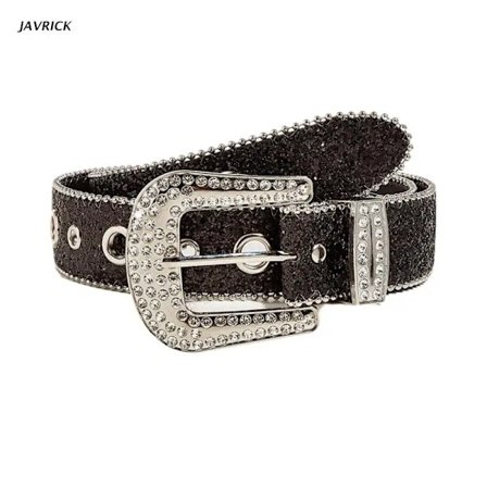 M2EA Goth Rhinestone-belter Dame PU-lærreim for Rhinestone-belter Western Cowboy Y2K Jentemotebelte for Jeans Menn