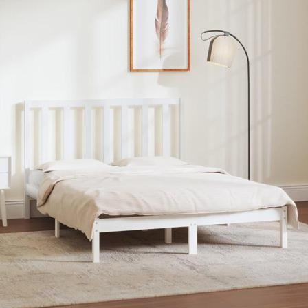 Vidaxl Sängram Vit Massiv Furu 135x190 Cm Vit