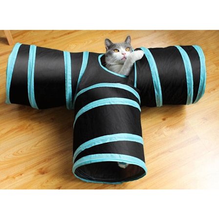 3-vejs Sammenklappelig Kattetunnel - 25 cm Høj Interaktivt Legetøj til Indendørs Katte, Killinger, Hvalpe, Kaniner, Hunde (Lyseblå)