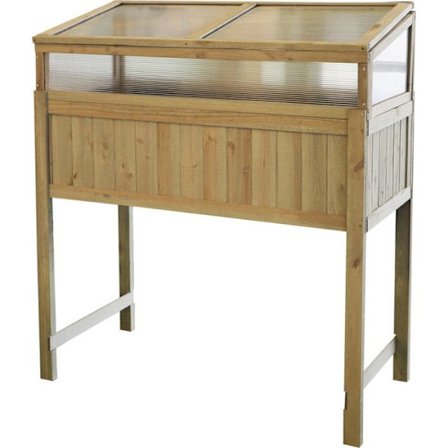 "Trädgårdsbädd med växthus på ben i trä 'Mon Jardin' - Beige - L 120 x b 54 x H 120 cm"