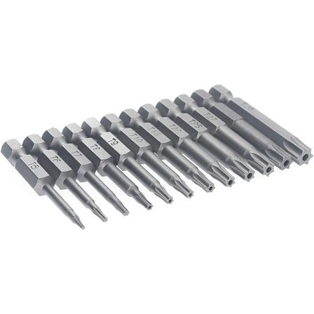 12 Torx skruvmejselbitar (6,35 mm) med 50 mm sexkantsstålhätta