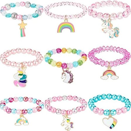 Sæt med 9 farverige enhjørningearmbånd Enhjørningearmbånd til piger Regnbueenhjørning Perlearmbånd til fødselsdagsfestgaver